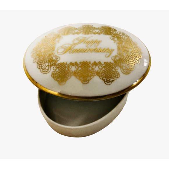 Goebel Trinket Dish Bavaria W Germany Audrey Walters Happy Anniversary White - Picture 5 of 8